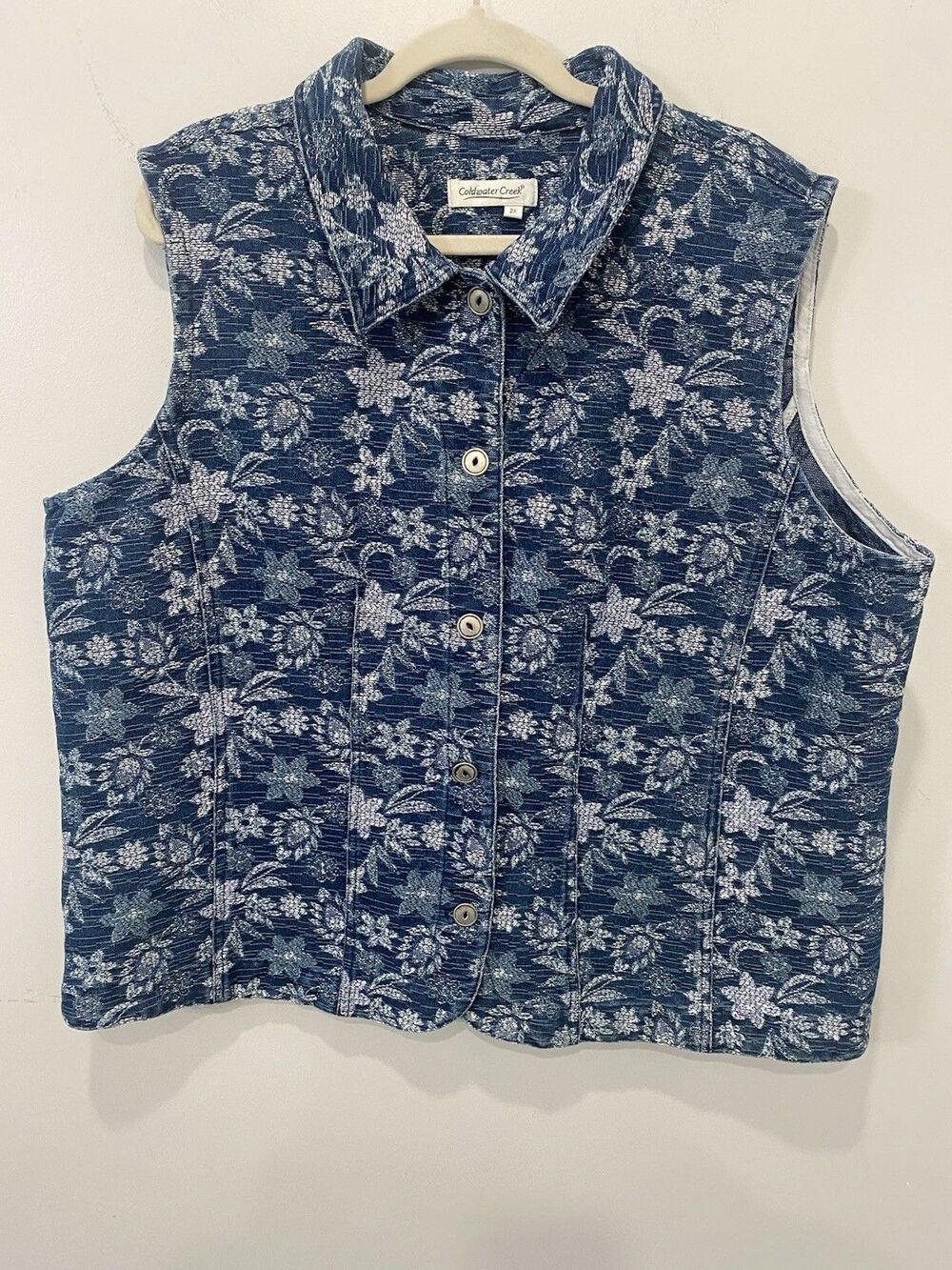 Women's Denim Floral Embroidered Tapestry Vest Size 2X Boho Western Cowgirl 90s